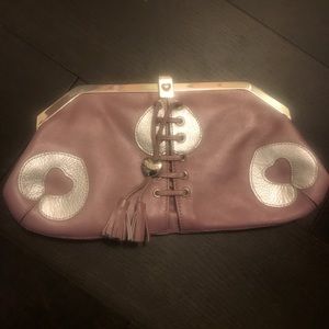 LoveCat Paris purple leather tassel clutch